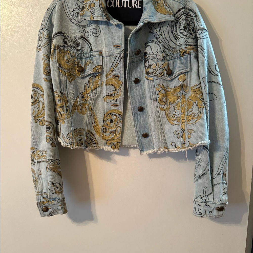Women's Blue and Gold Denim Jacket